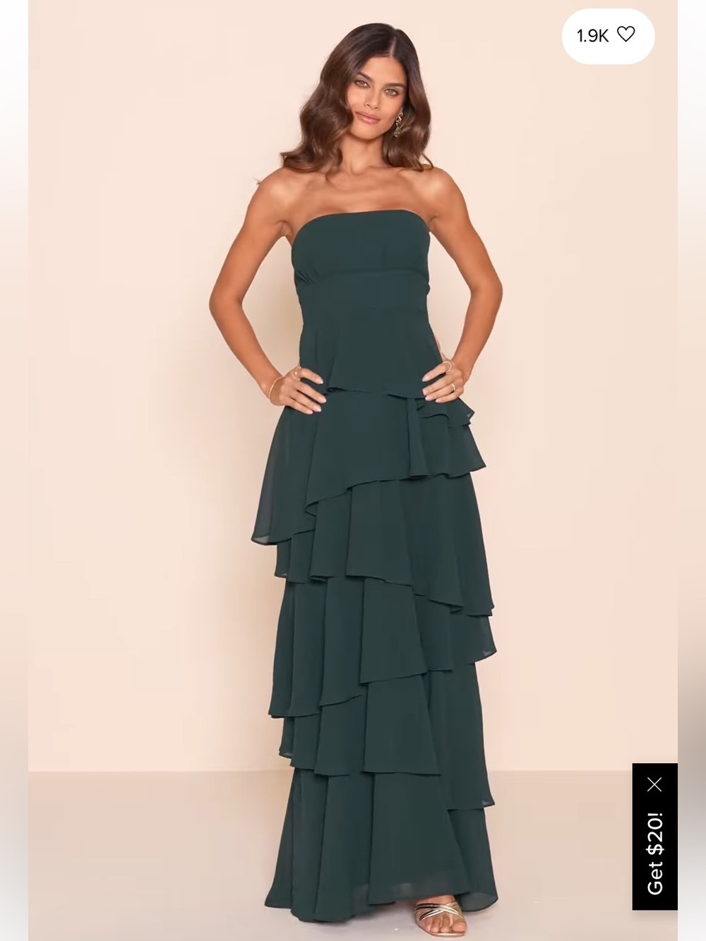 NWT Lulu’s Gorgeous Essence Emerald Strapless Tiered Maxi Dress plus bridesmaid